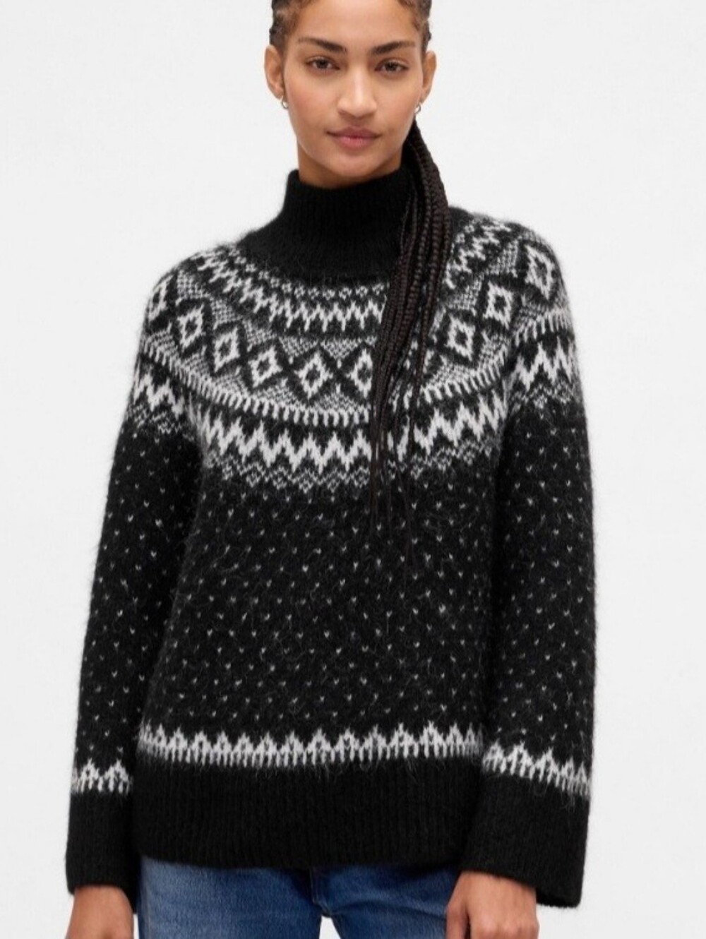 Gap Black Fair Isle Turtleneck Sweater Size Medium Relaxed Fit NEW NWT